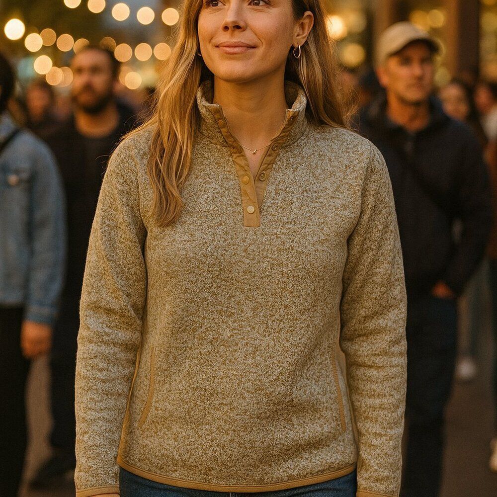 Thread + Supply Snap Neck Marled Fleece Pullover Small